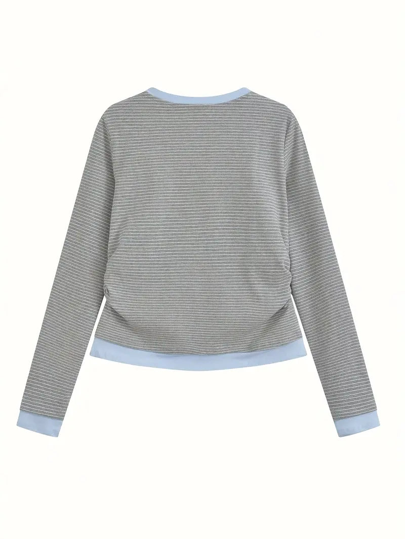 Top rayé col double layer