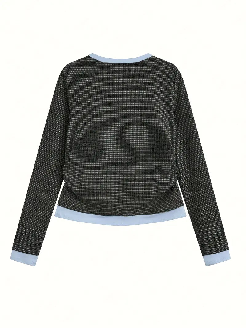 Top rayé col double layer