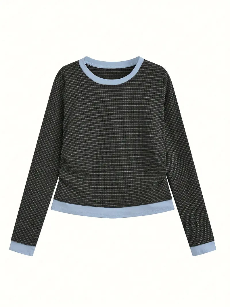 Top rayé col double layer