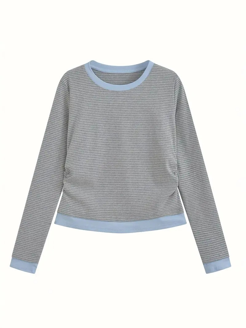 Top rayé col double layer