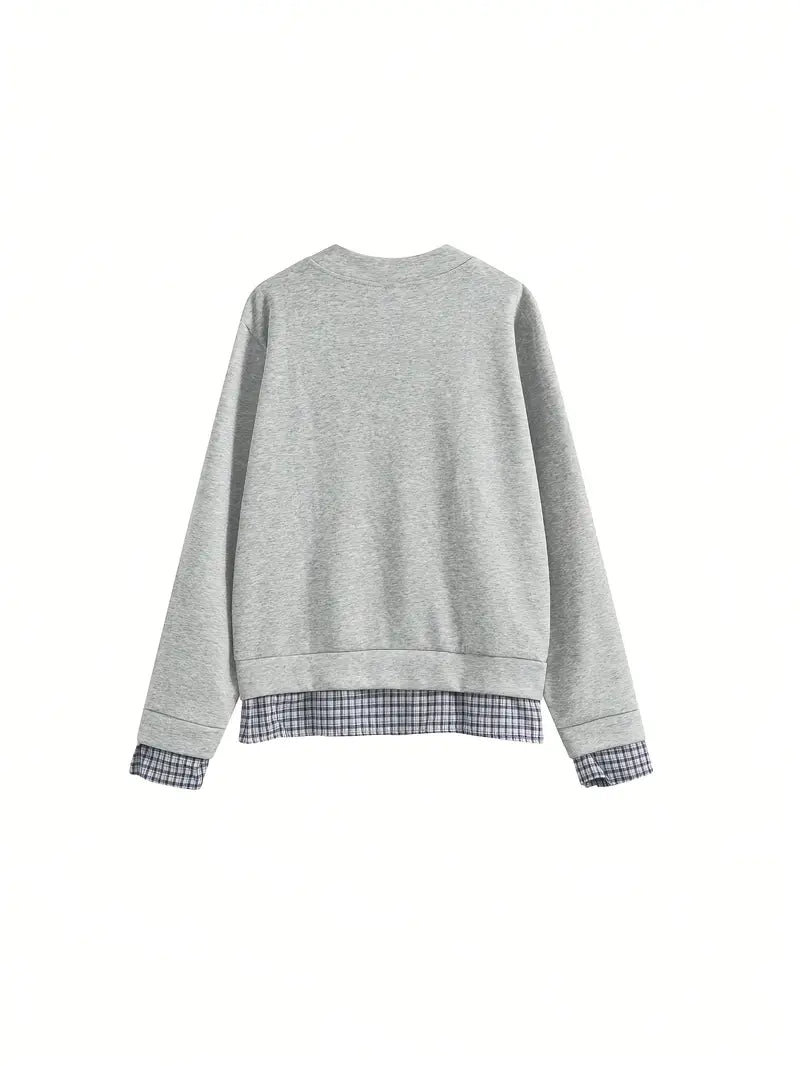 Sweat boutons layer carreaux