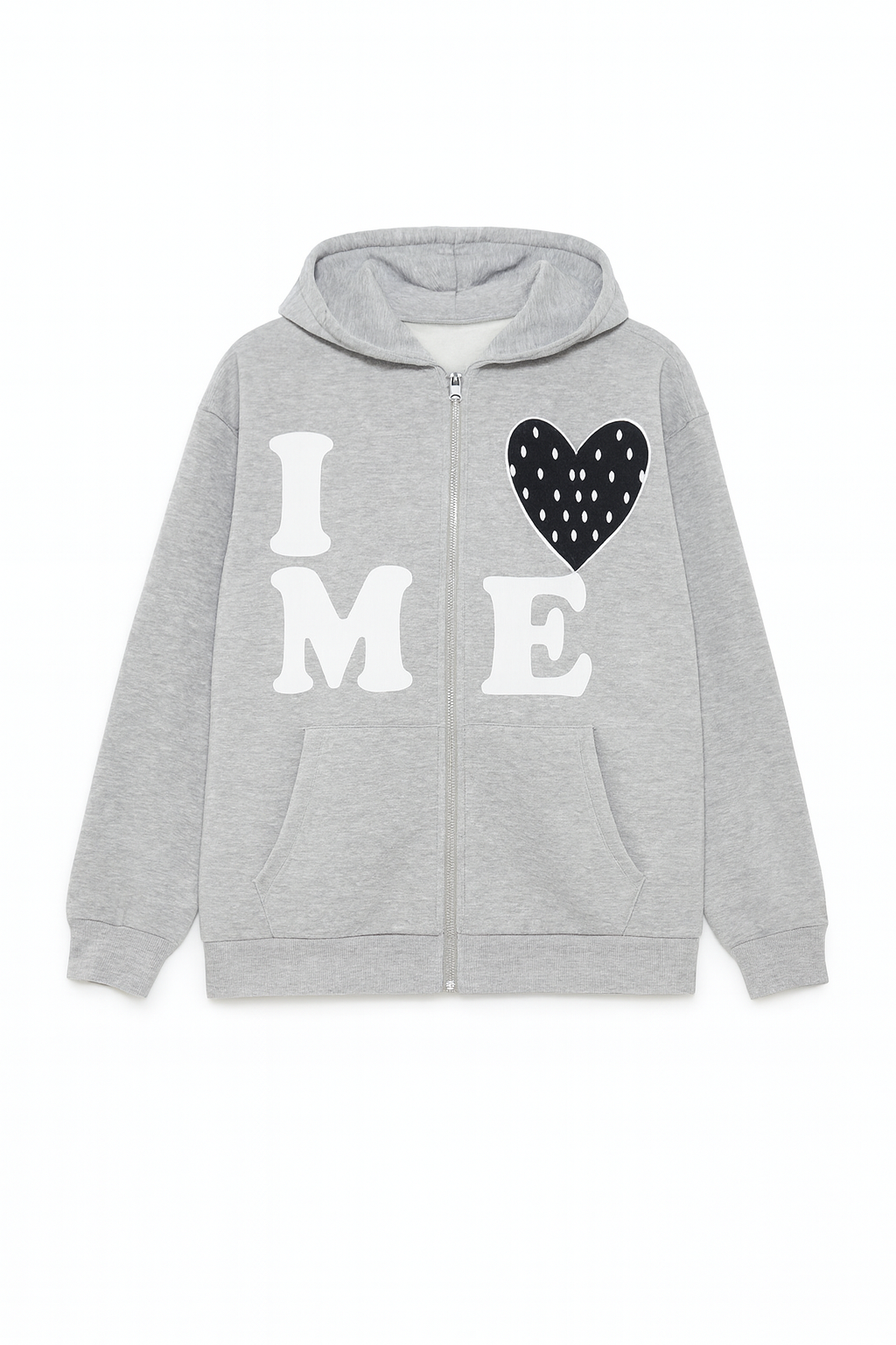 Hoodie zippé gris “I ♡ ME” – double zip